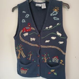 Capacity Women's Navy Farm Scene Knit Vest